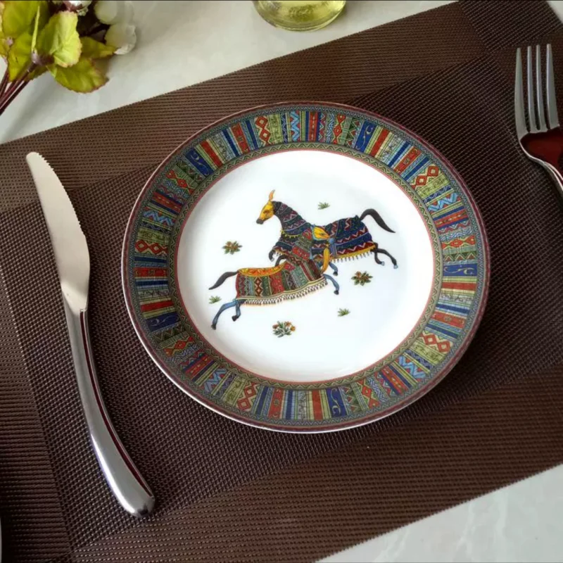 Horse Design Bone China Plate Tableware Dinner Salad Plate 8inch 10inch No Logo