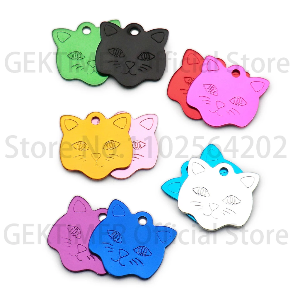 100 Pcs Personalized DIY Cat Face Aluminum Nameplate Laser Pet ID Tag Anti Lost Key Ring Pendant Gift Ornament