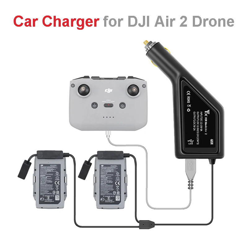 Quick Charger 2pcs Battery Faster Car Charger for DJI Air 2/Air 2S Drone Accessories 3 in 1 Charger