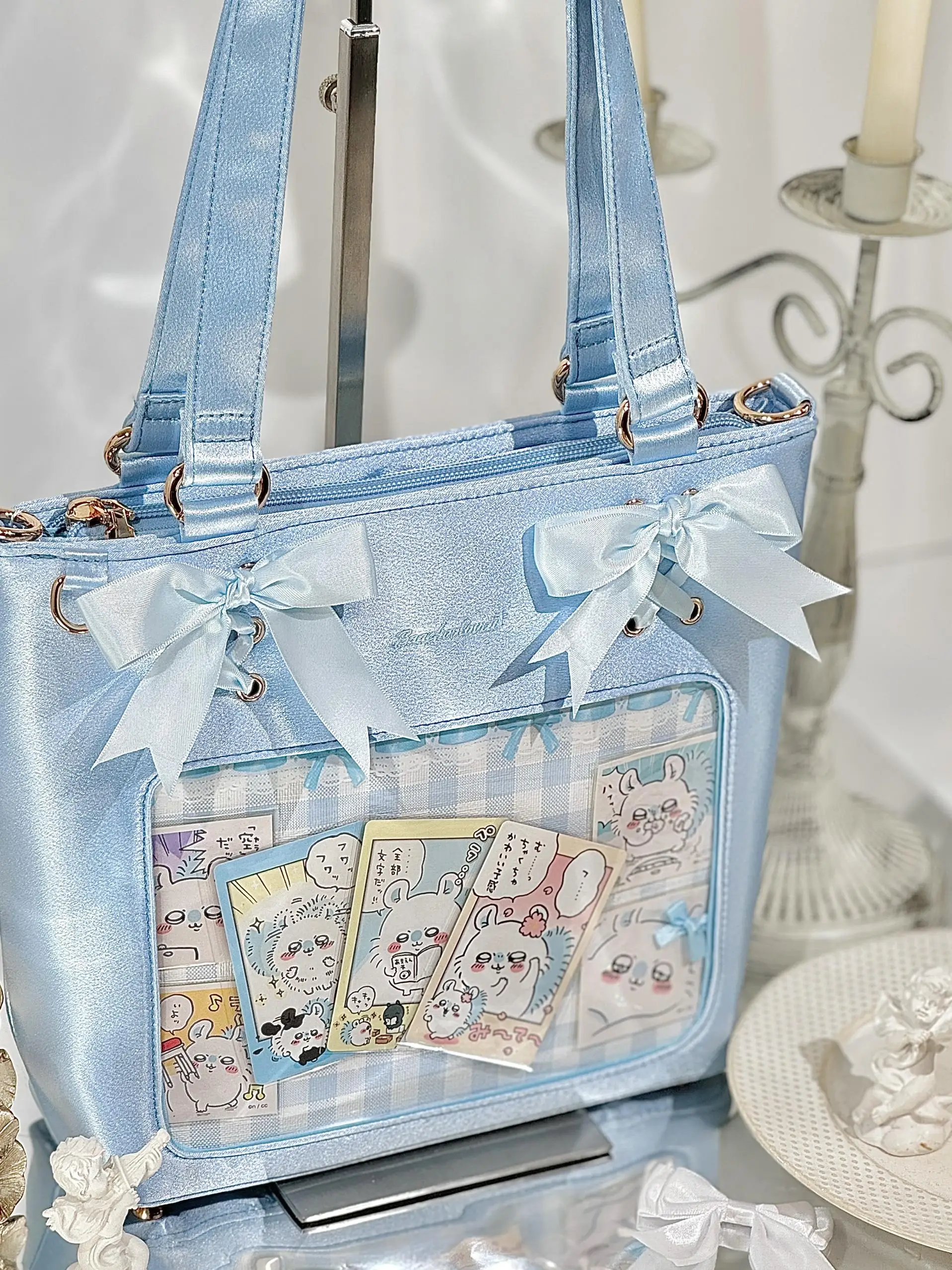 Original Japanese College Style Y2k Itabag Girls Cute Bow Satin Plaid Shoulder Bag Women's Casual All-Match Messenger Bag 2025