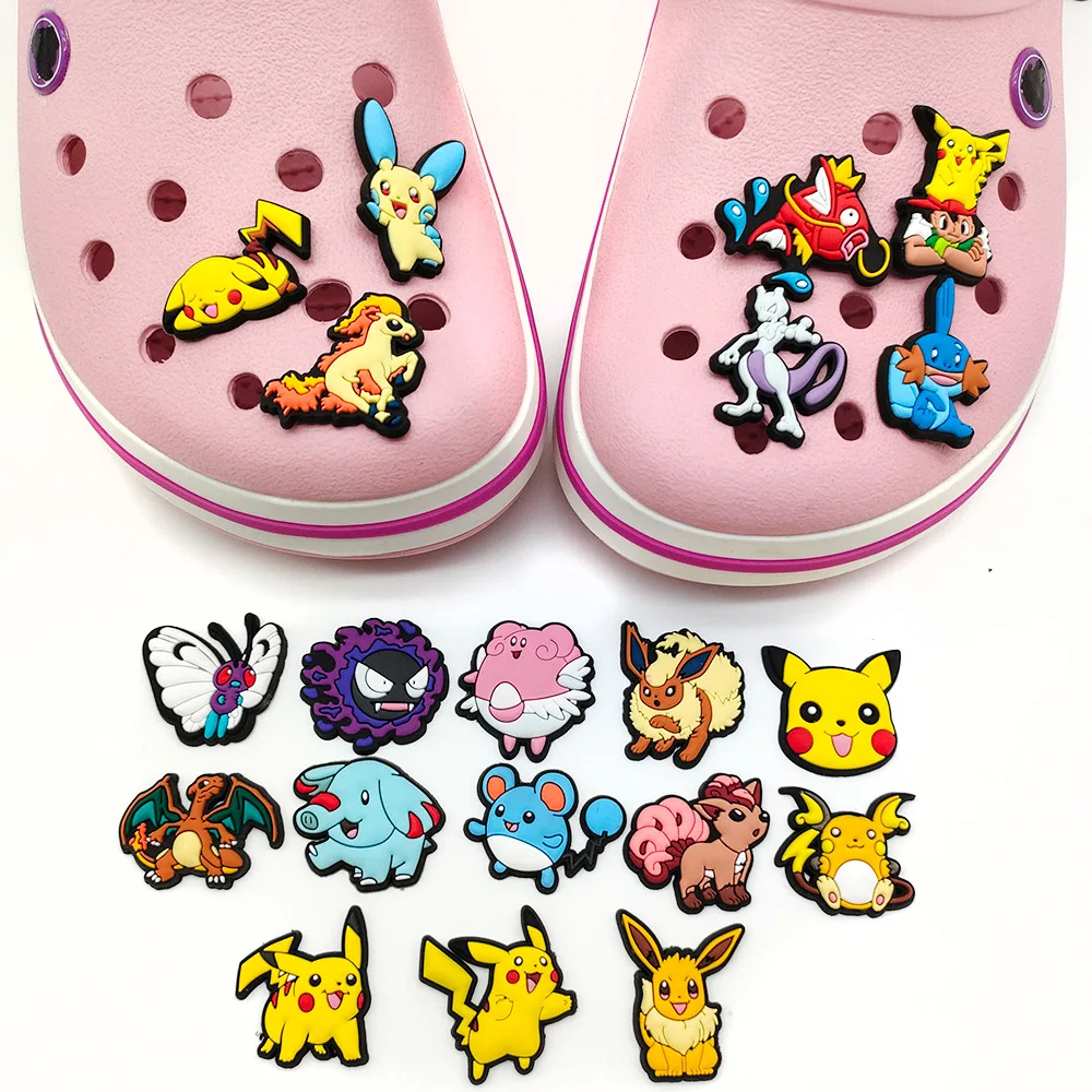 wholesale Lovely Pokemon Pikachu PVC shoe Charms Accessories Decoration Buckles Classic Clog Fit Bands Bracelets