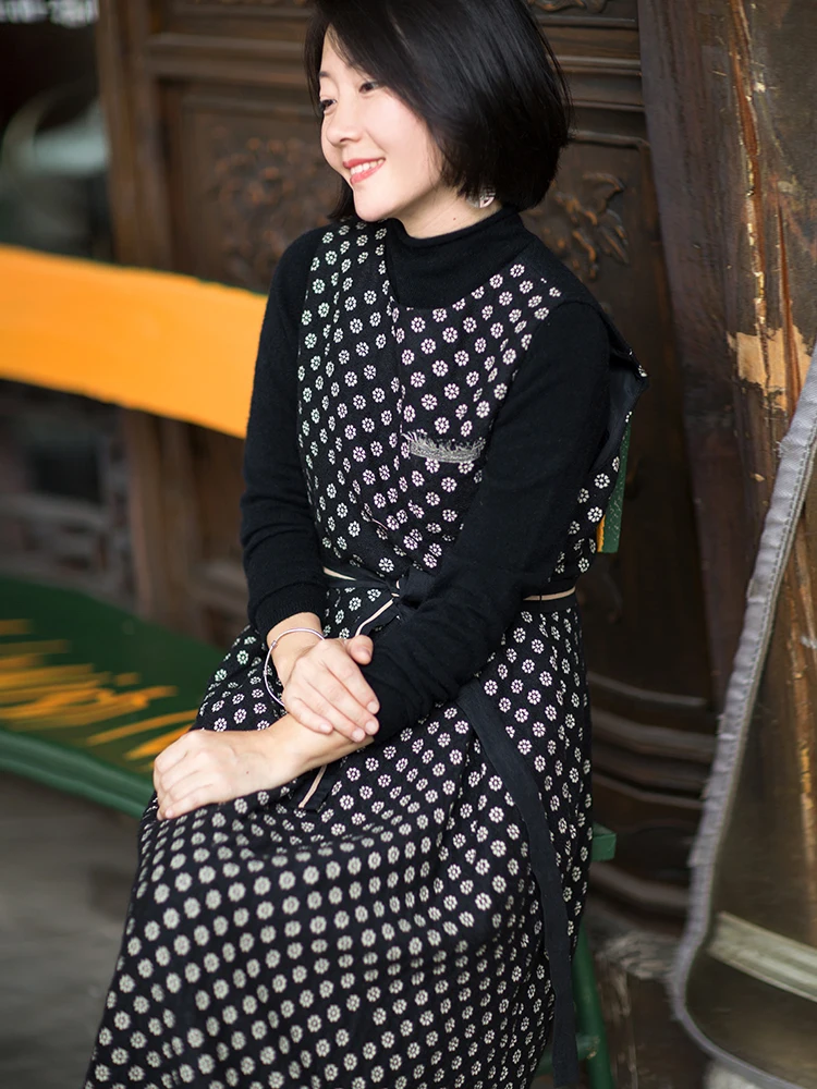 

Bla Woolen Thiened Double-layer Vest Skirt Winter New Sle Faion Commute Artistic Sle Belted Mid-waist A-line Dr