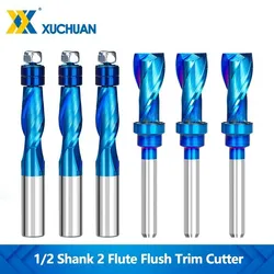 Milling Cutter 2 Flute Trim CNC Router Bits 1/2 1/4 Shank End Mill Nano Blue Coated Carbide Up/Down Cut Milling Tools