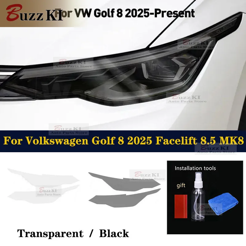 

Для Volkswagen Golf 8 2025 Facelift 8,5 MK8 аксессуары 2 шт. защитная пленка для фар автомобиля прозрачная дымчатая черная наклейка из ТПУ