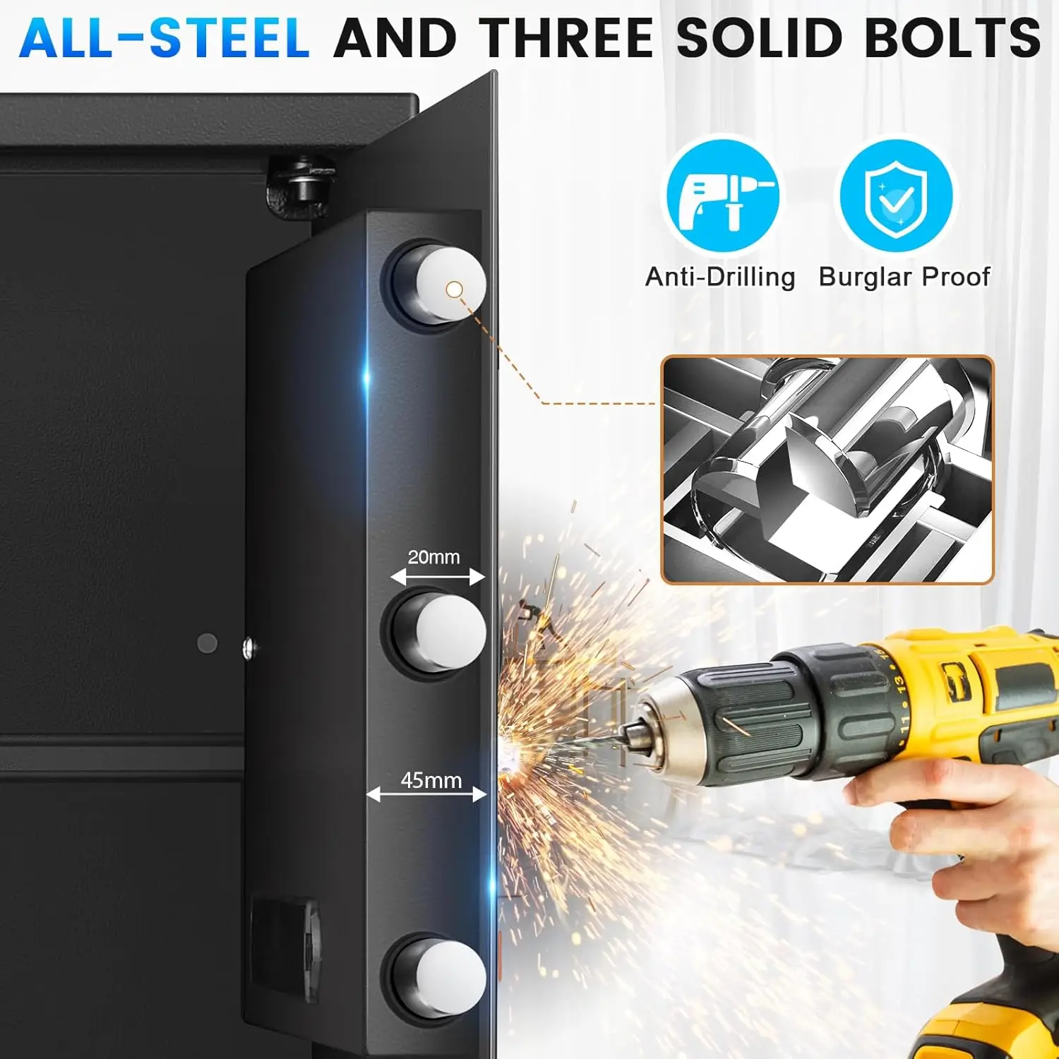 5.0 Cuft Fireproof Safe for Home Use, Digital Home Safes with Programmable Keypad, Spare Keys and Alarm System, Security Safes B