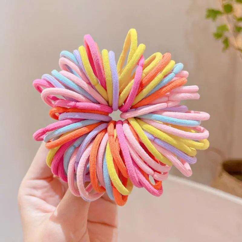 50/100pcs Hair Ties Girls Candy Color Elastic Hair Band Baby Cute Trendy Comfortable Headwear Hair Ties Kid Hair Accessories