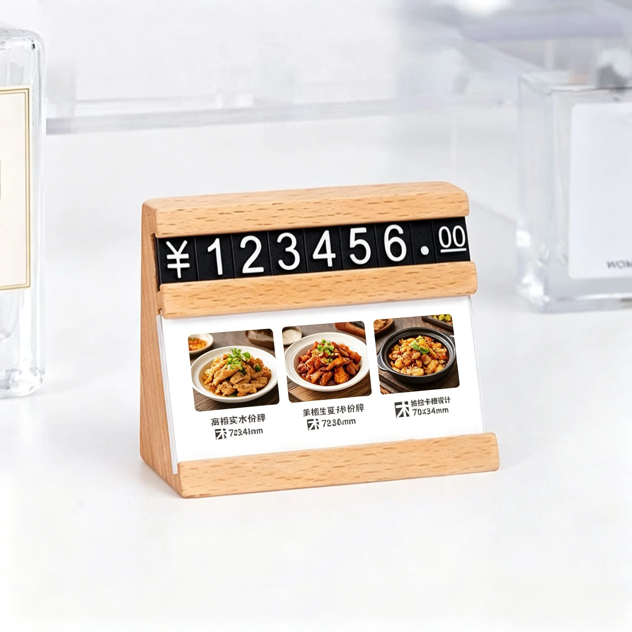 5 Pieces 70x57mm Price Label Card Tags Wood Acrylic Sign Holder Display Stand Menu Paper Holder Number Jewelry Price Cube Tags