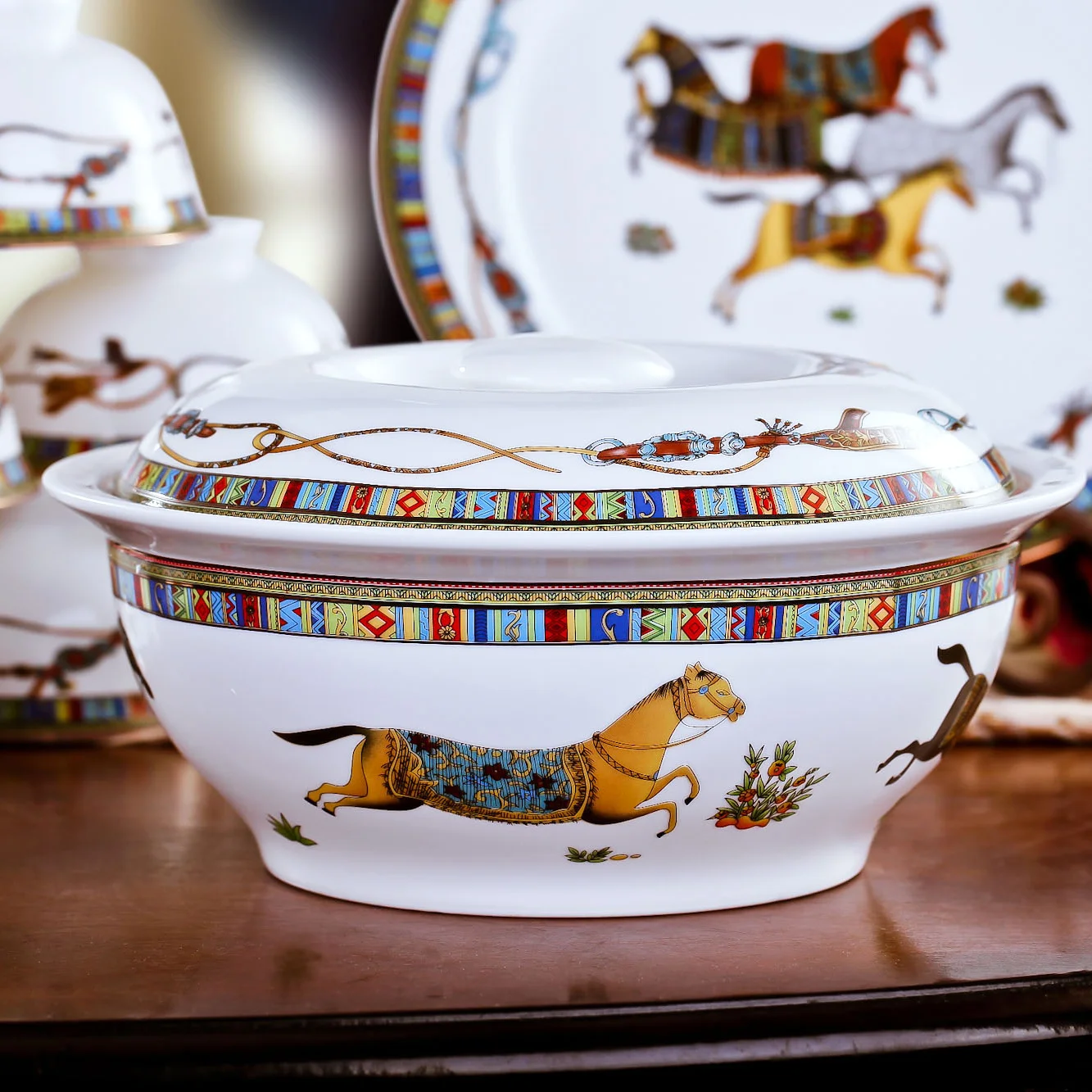 طقم أطباق من الخزف الصيني على الطراز الصيني، أدوات مائدة سيراميك، قطعة واحدة قابلة للتركيب بحرية، وعاء حساء من البورسلين مع ح... #5