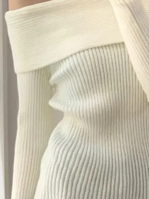 Chic Vintage Sle Knitted oulder Bared One-oulder Lazy Sle Slim Fit Autumn Top Women's Faion Casual Long Sve Sweater