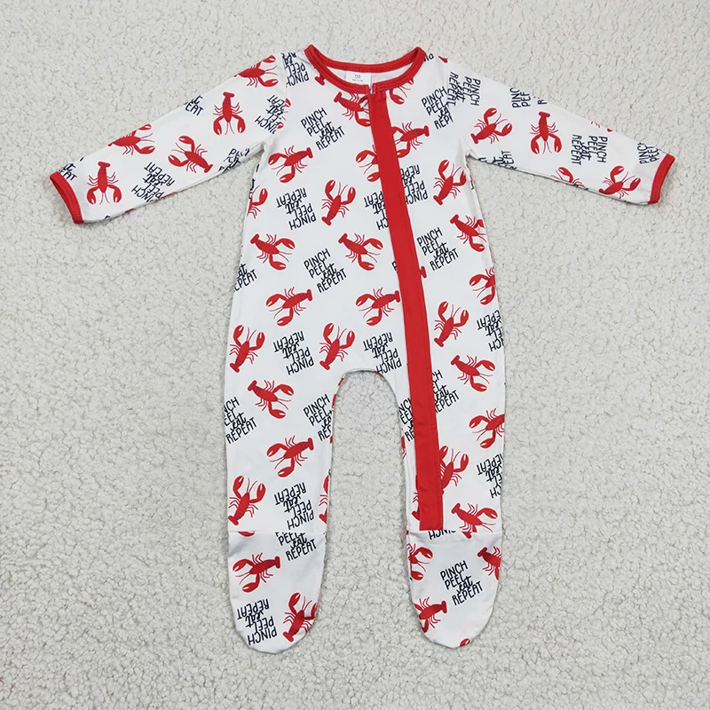 

Baby Girl Boy Crawfish Zipper Long Sleeves Romper Bodysuit Snap Botton Footed Jumpsuit Kids Toddler One-piece Newborn Coverall