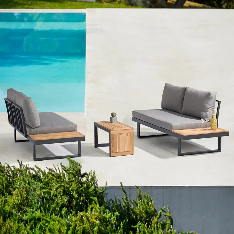 

Simple outdoor waterproof sunscreen sofa coffee table combination terrace table and chairs garden leisure acacia wood outdoor so