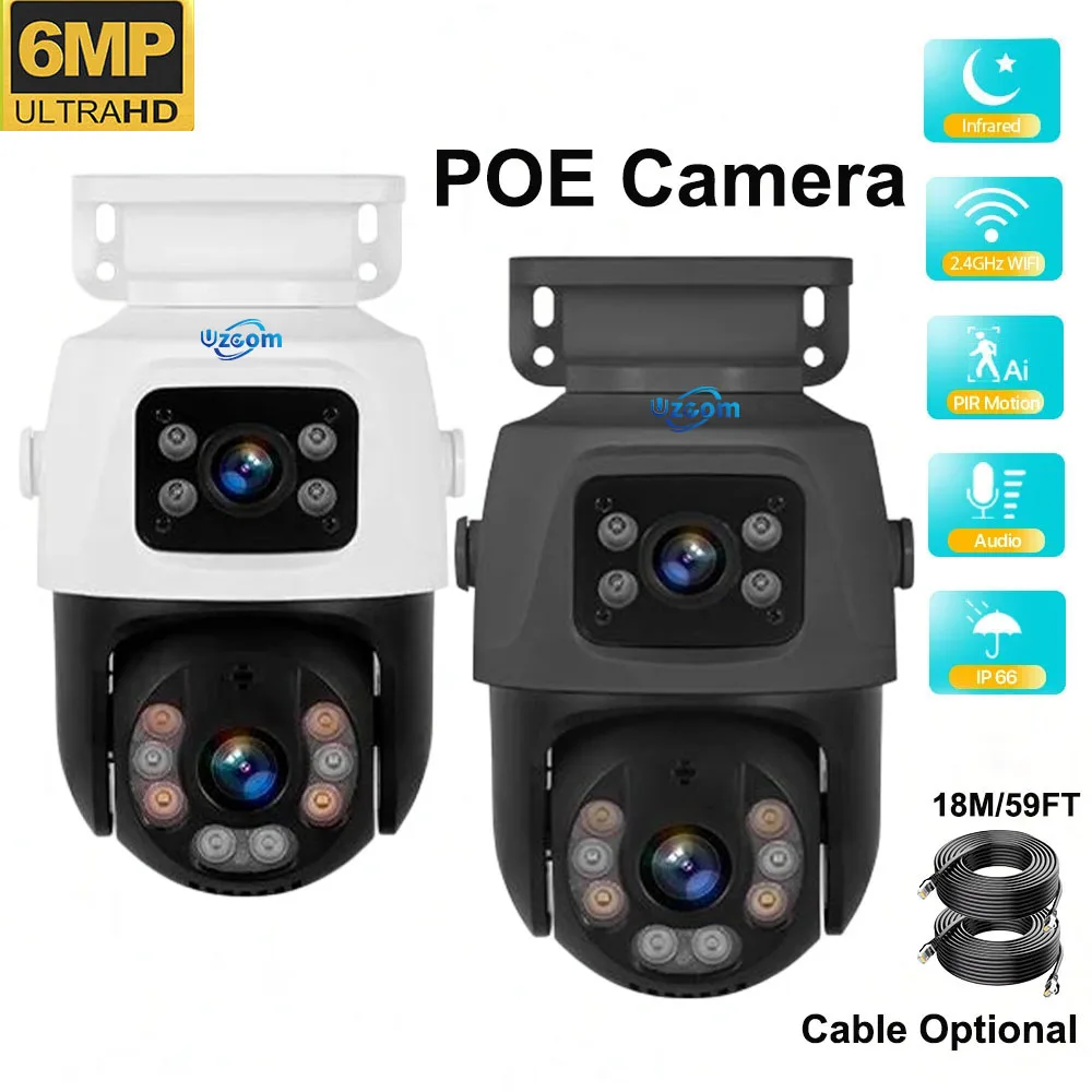 

Uzoom Outdoor Dual Lens PTZ 6MP 48V POE IP Camera Home Security Camera Video CCTV Surveillance Onvif XMeye Camera Dual-Screen