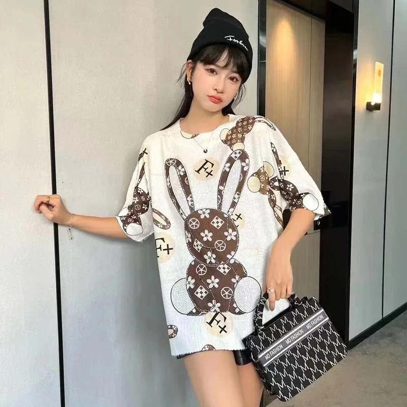 2023 Classic Printed T Shirts Women Summer Clothes Casual Cartoon Pattern Diamonds Female Short Sleeve Tops Tee женская одежда