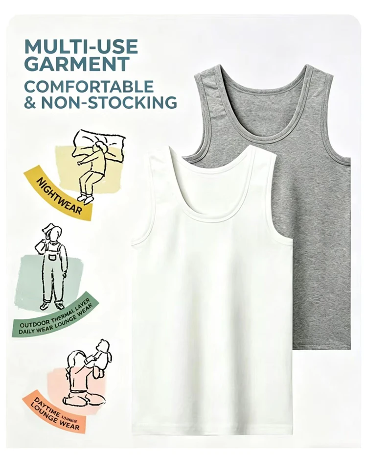 Jungen Tanktop aus Reiner Baumwolle, Leichtes Vielseitiges Unterhemd für den Sommer, Schwarzes und Weißes Basis-Oberteil für Schüler und Teenager – Detail 2