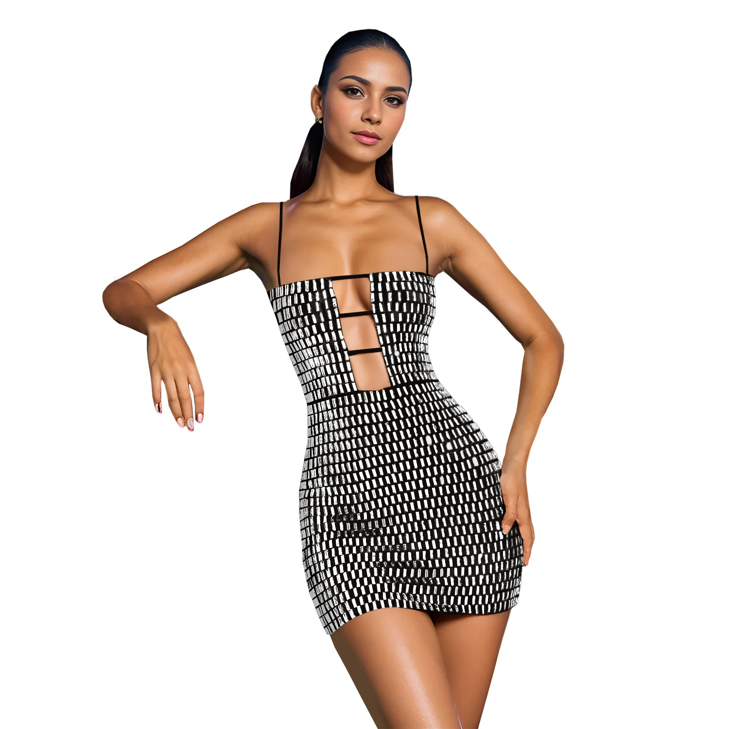 

C7167 Fashionable Women's Sexy Slim Fit Short Skirt With Rhinestone Suspender Dress