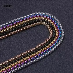 Hmeey 2/3/4/5mm Men's Black Color Plated Stainless Steel Square Rolo Box Chain Ladies Necklace Jewelry Gift Bracelet Accessories