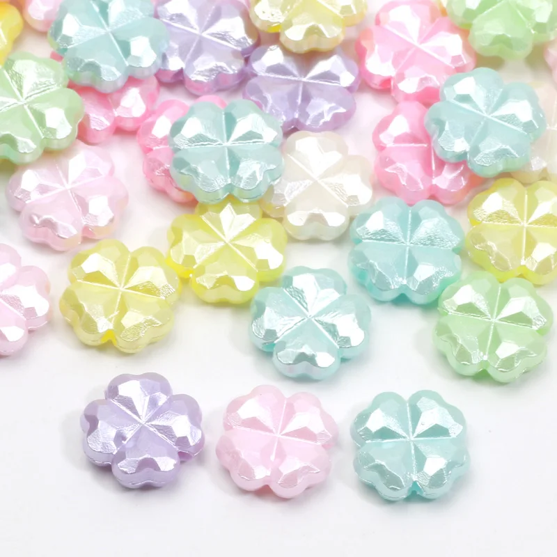 11mm 50pcs Colorful Lucky Four-Leaf Clover Blingbling Acrylic Bead For Jewelry Making Pendants Necklaces Bracelets Customization