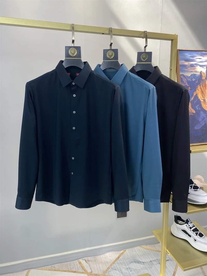 

Brand Name Smooth Anti-Wrinkle Iron-Free Sl Men's irt Spring Autumn Busin Commuting Trendy Long Sve Stand Fit