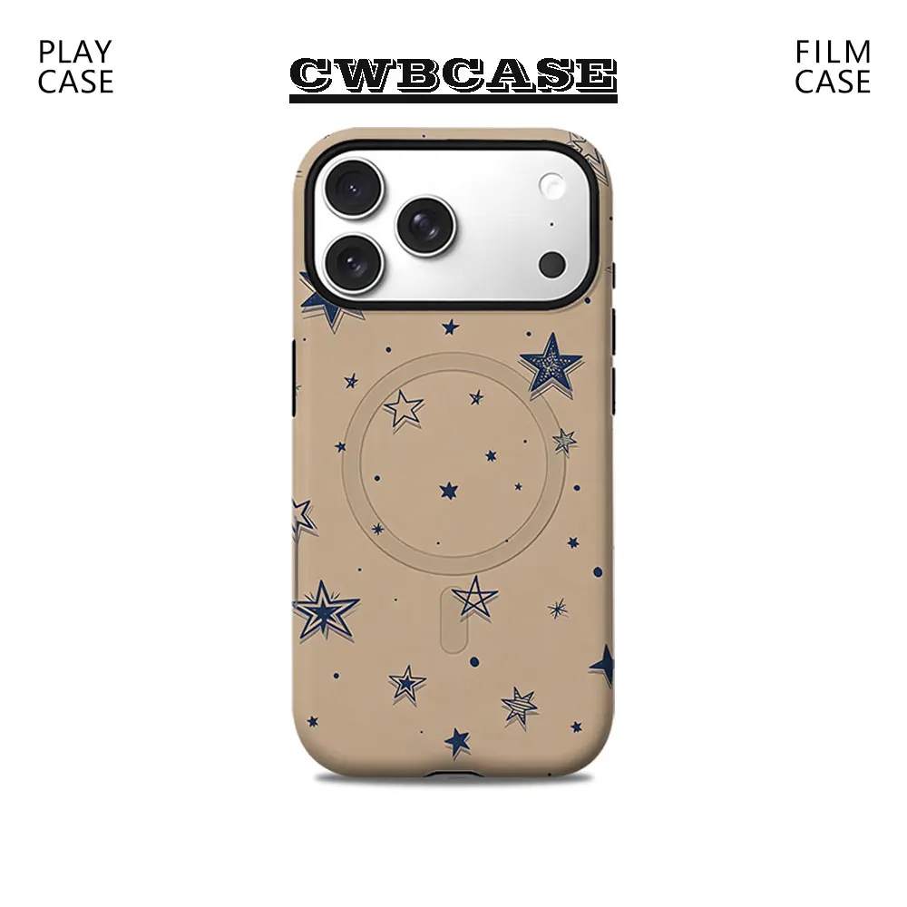 Capa de Celular Vintage Azul Estrela para Capa Magnética de Celular para iPhone 17 16 15 14 13 Pro Max Plus Capa Resistente de Camada Única ou Dupla
