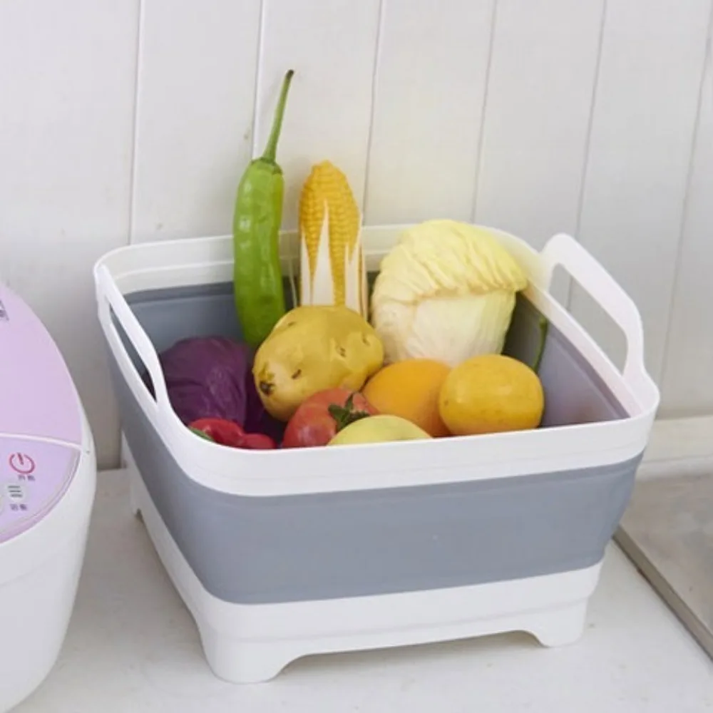 

Square Fruit Vegetable Washing Washbasin Kitchen Product Supply Folding Sink Drain Basket Travel Outdoor Camp Portable Basins