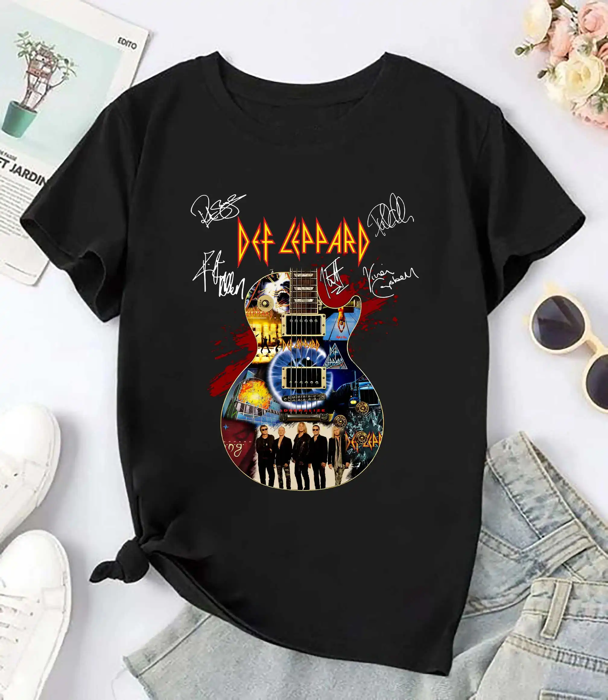 Def Leppards Siagntures T-shirt Women Men Cotton Summer Big Size Top Short Sleeve Streetwear Rock Band Graphic Tee Journey Merch