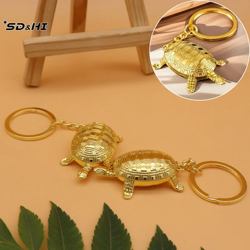 1pcs Money Turtle Keychain Lucky Alloy Keyring Wealth Attracting Golden Tortoise Key Chain Decorative Metal Key Pendant
