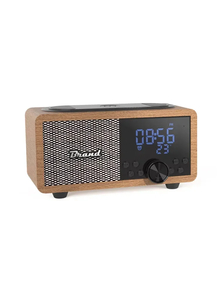 Bois FM Radio réveil haut-parleur horloge de chevet caisson de basses Portable sans fil Bluetooth haut-parleur avec Mode EQ température réglable