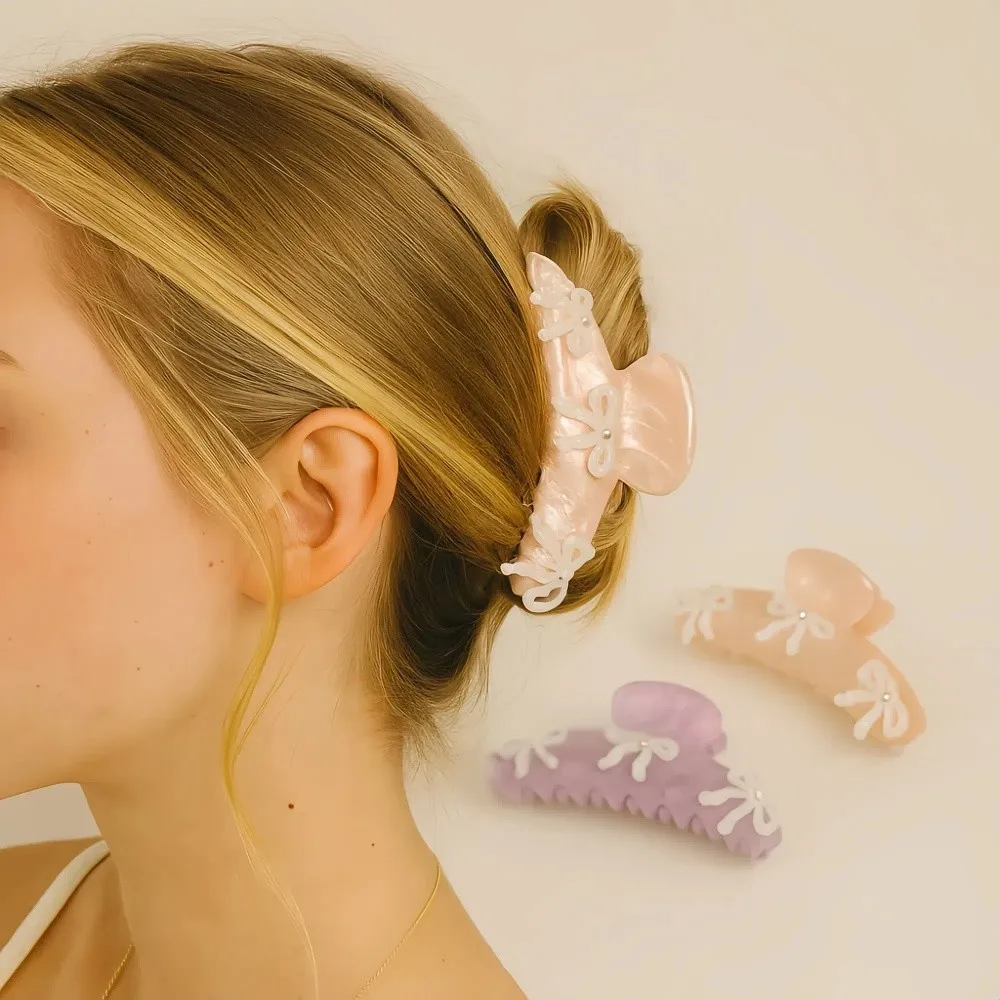 Pinza de pelo de moda con lazo de diamantes de imitación, horquilla de circonita estilo ballet, accesorio geométrico para el cabello, pinza de tiburón de acetato para niñas