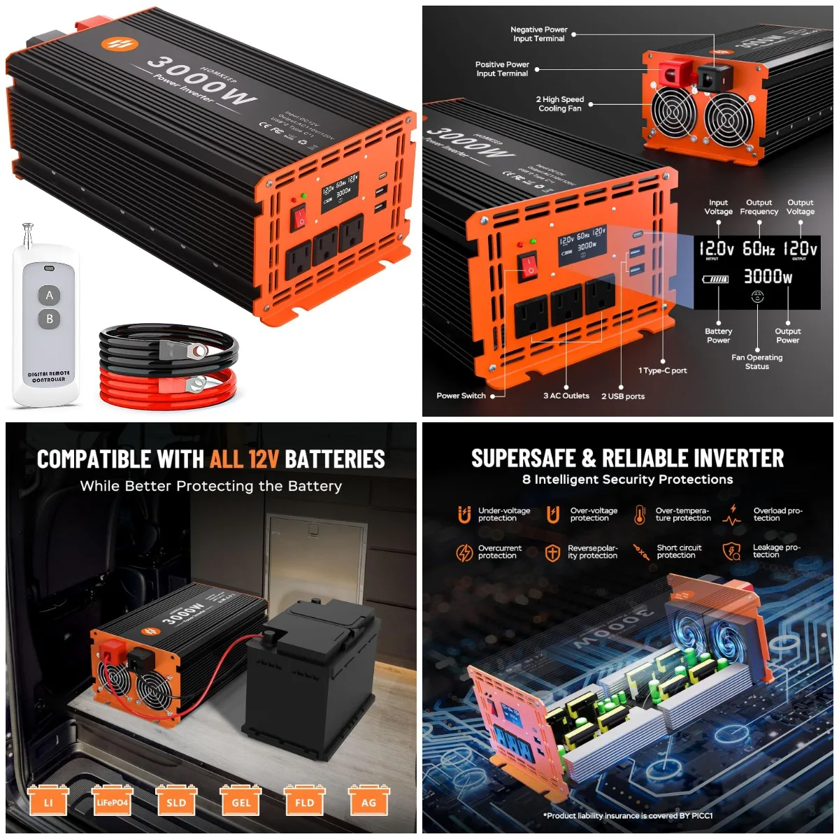 3000W 12V To 110V/1…