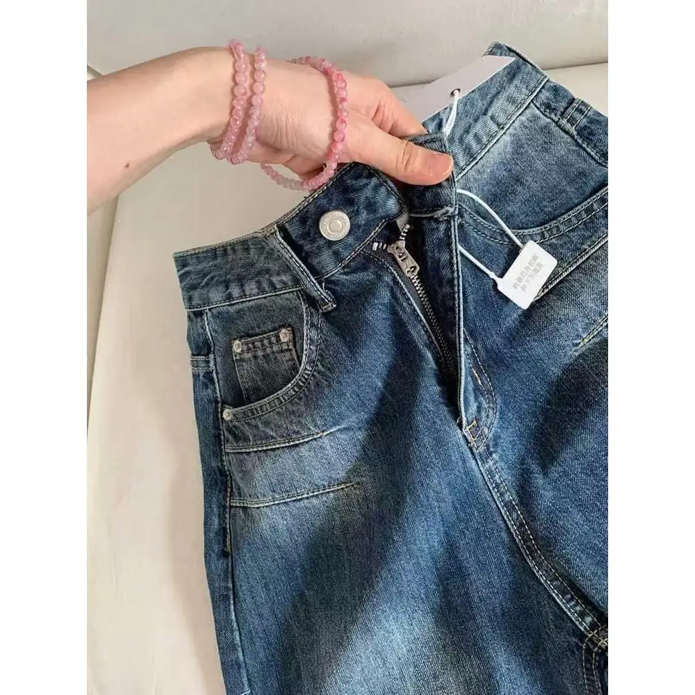 

Женские джинсы с высокой талией и широкими штанинами, 7-дюймовые, в американском ретро-стиле, прямые, укороченные, осенняя новинка 2026 года