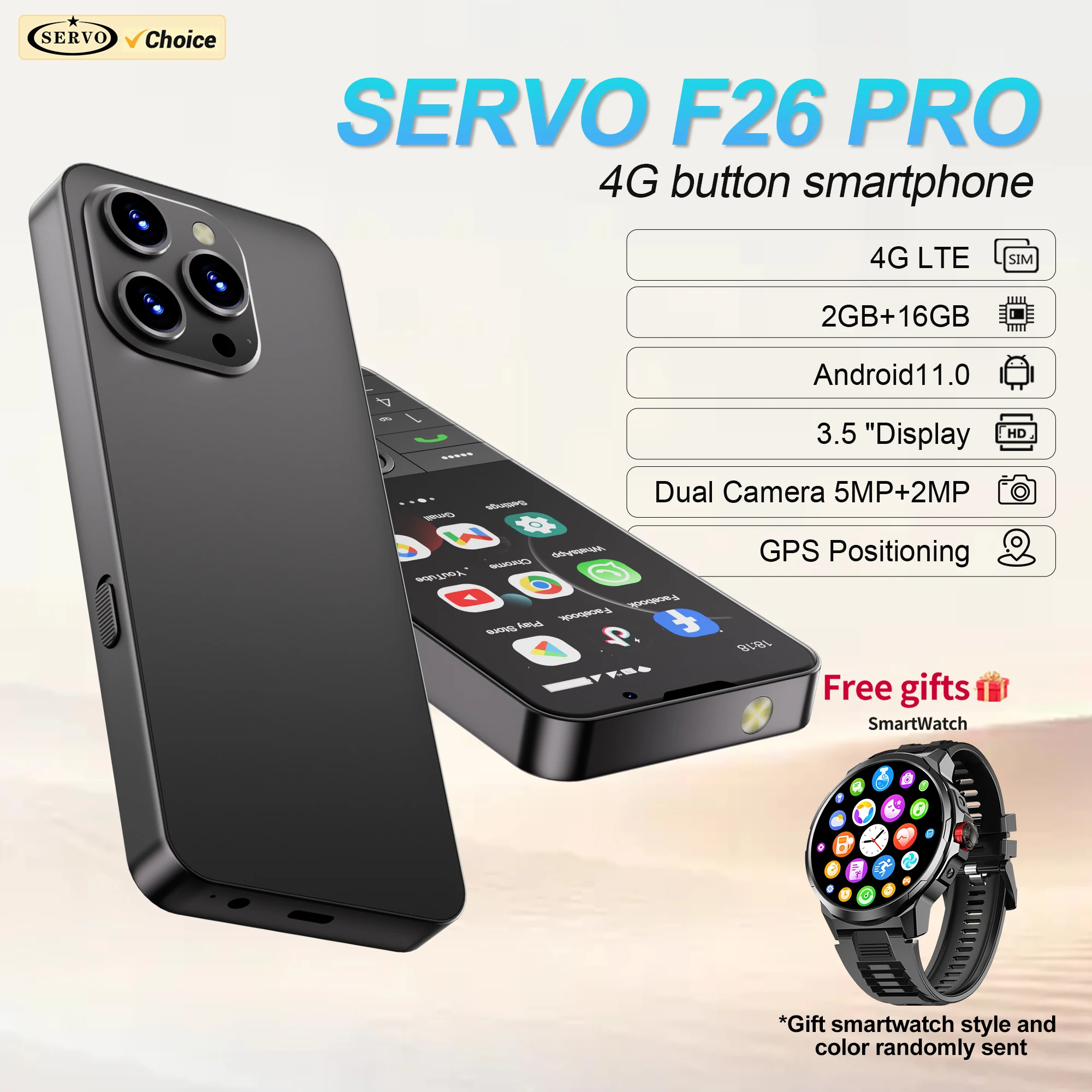 Free Smartwatch! SERVO F26 PRO 4G Smartphone Android11.0 System Google Play 2GB+16GB WiFi 3.5
