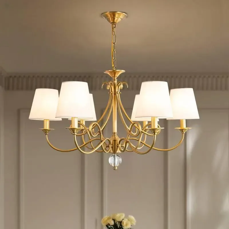 American Village Brass Chandelier LED French Retro Living Room Restaurant Bedroom Study Villa Hotel Cafe Pendant Lamp