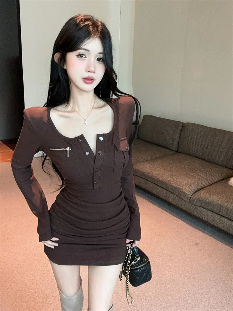 

Сексуальная длинная юбка с запахом Sve Dr кофейного цвета, женская модная осенне-зимняя утягивающая юбка с поясом, модная китайская повседневная одежда