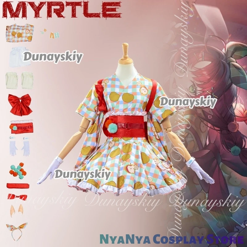 Arknights Game Myrtle ssiNiña Energética con el vestido de festivales animados y peluca roja de doble cola de caballo ssiDisfraz Todo el conjunto