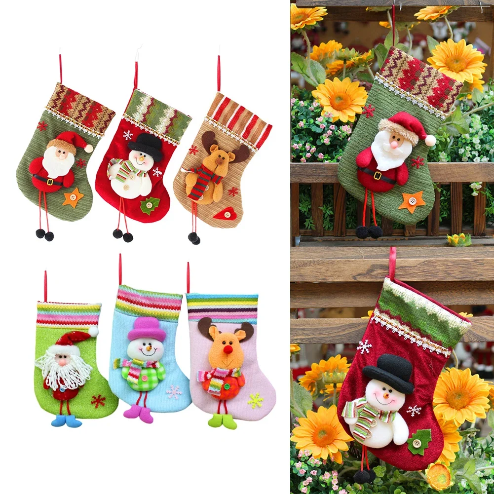 

Christmas Stockings Set with Santa Snowman & Reindeer Designs Large Opening for Treats Soft Fabric 3 Pack Holiday Decor