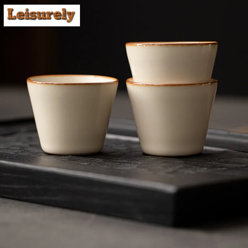 

2pc/lot Cream Ru Kiln Porcelain Teacup Aesthetic Tea Bowl Water Jug Mini Meditation Cup Chazhan Master Cups Chinese Tea Set 50ML