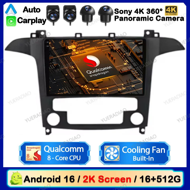 Android 16 Autoradio für Ford S-MAX S MAX 1 2006 - 2015 QLED GPS NAVI Head Unit 4G WIFI Multimedia Stereo Videoplayer 2DIN BT