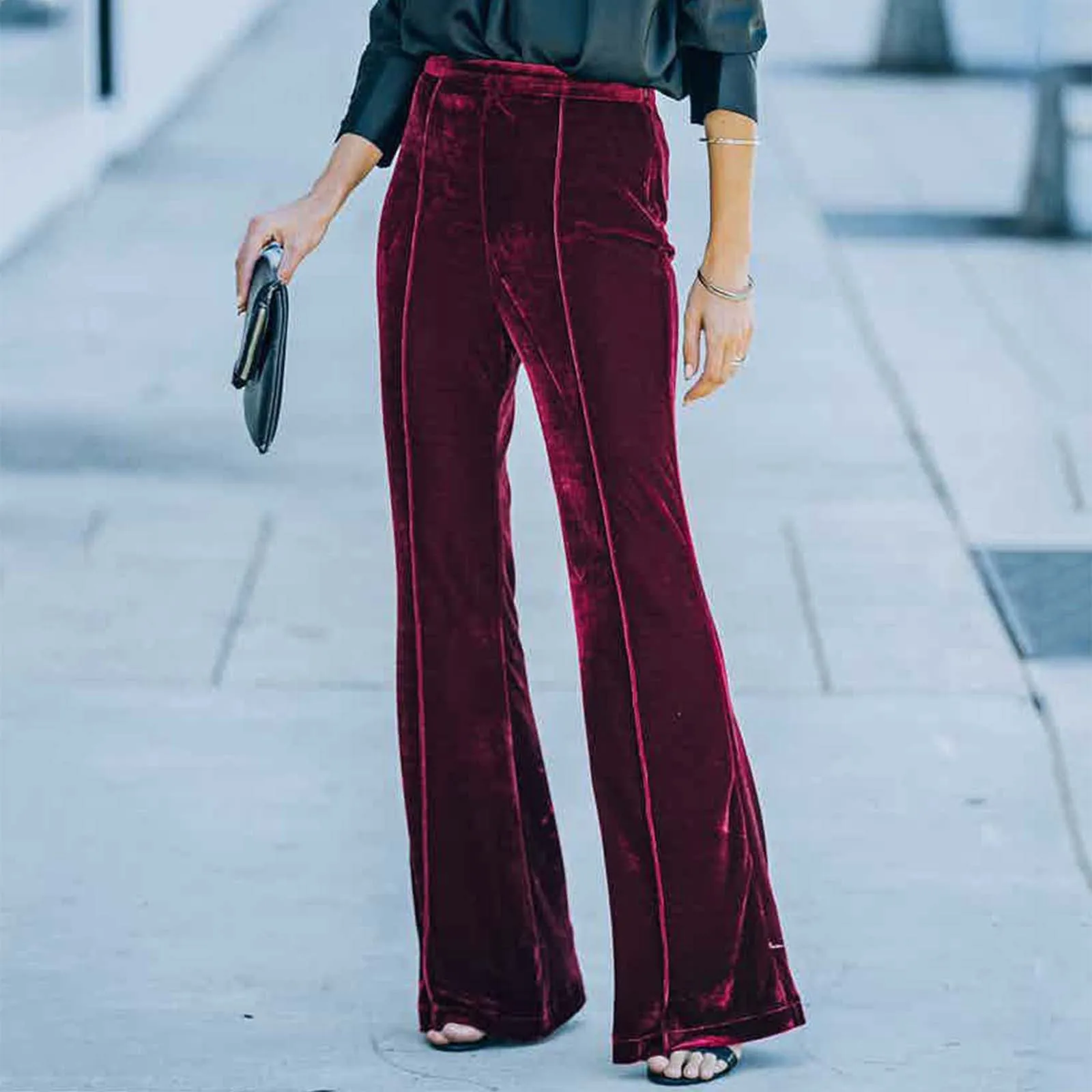 

Autumn And Winter High Waist Velvet Pants Women Wide Leg Velour Flare Pants Female Stretch Trousers Party Club Pants For Women