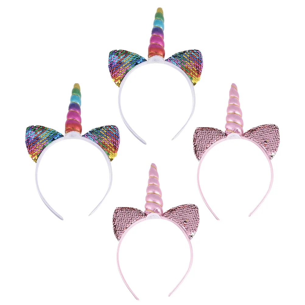 4 قطع من عصابة رأس يونيكورن للأطفال لتزيين حفلات الأطفال، طوق شعر كرتوني لعيد الميلاد، تصميم مريح وخفيف الوزن للفتيات #5