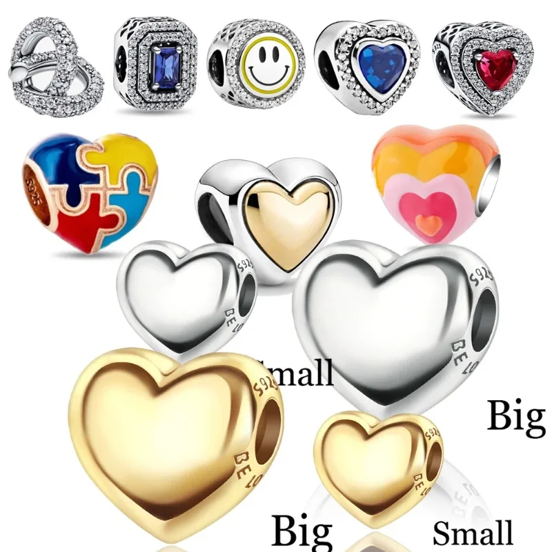 

Подвеска-шарм из стерлингового серебра 925 пробы с сияющим цирконием: Сердце, Золото, Серебро, Улыбающееся лицо, Сердце-пазл. Подходит для браслетов и ожерелий DIY.