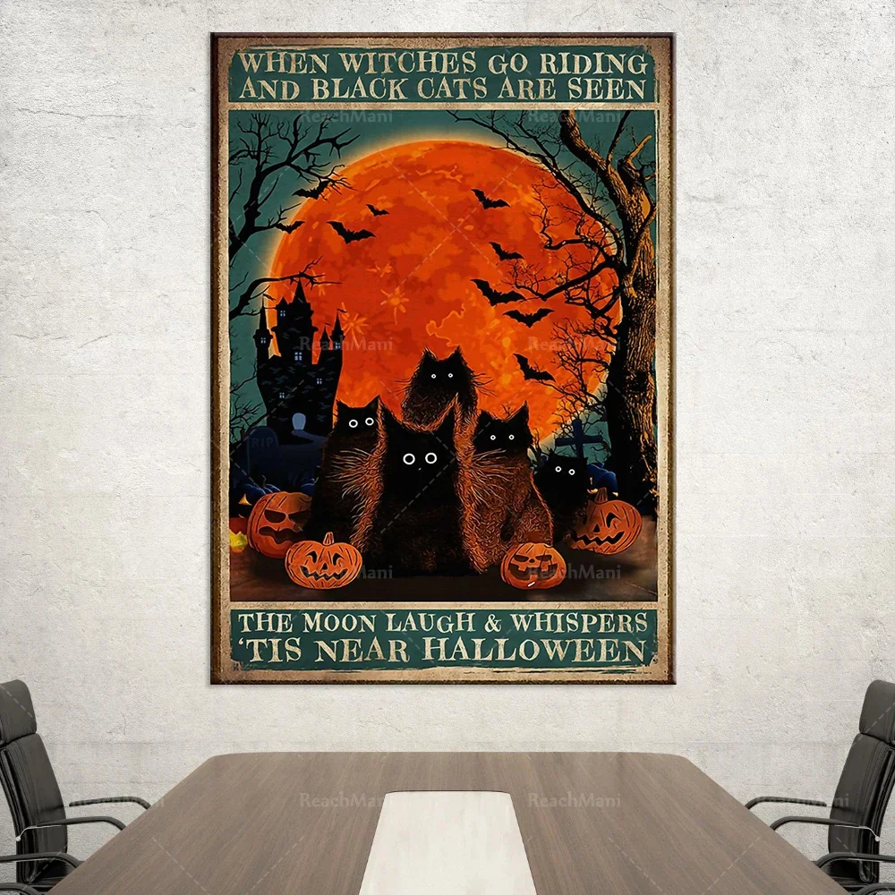 Black Cat Lovers When Witches Ride and Black Cats Are Seen Halloween Poster Home Home Living Decor Display