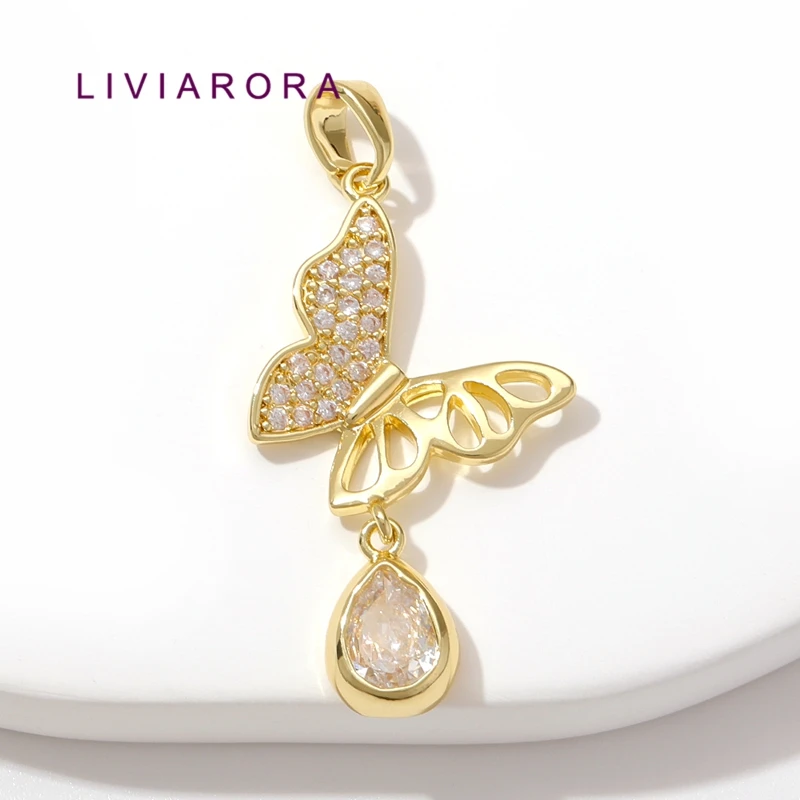 1/2/3Pcs 18K Gold Plated Brass Asymmetrical Butterfly Pendant CZ Hollow Wing Teardrop Butterfly Charms For Jewelry Accessories