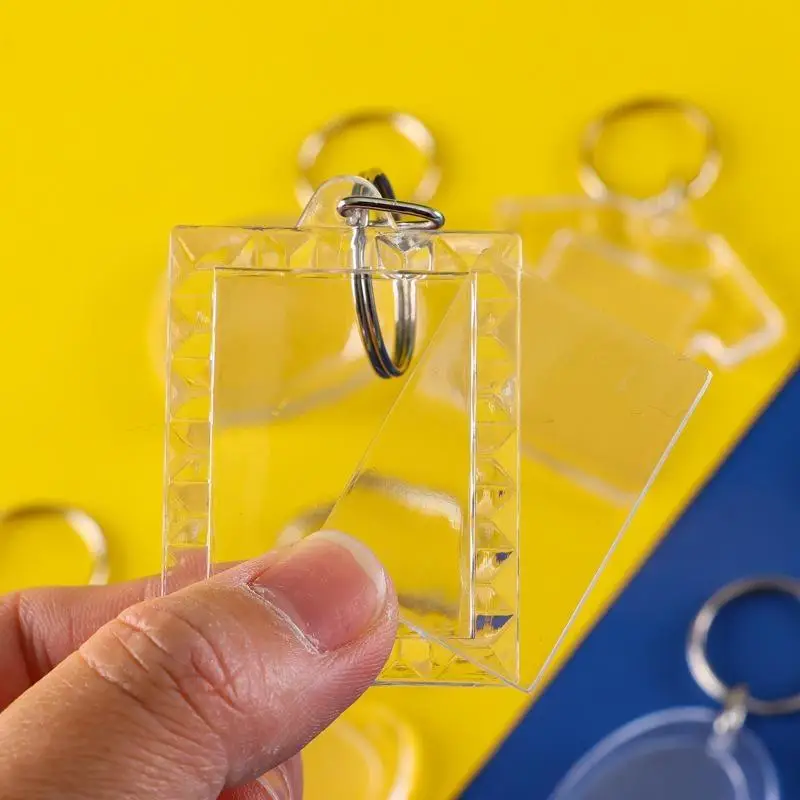 S Transparent Rectangle Blank Acrylic Insert Photo Frame Keychain DIY Split Ring Gifts