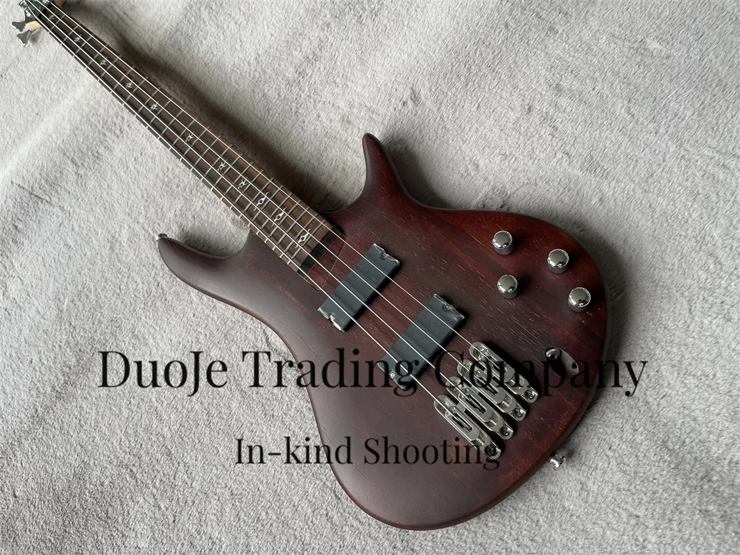 Ultra thin electric bass 4-string Red Brown bass Ash wood body Maple neck Rose wood fingerboard Single bridge chrome hardware