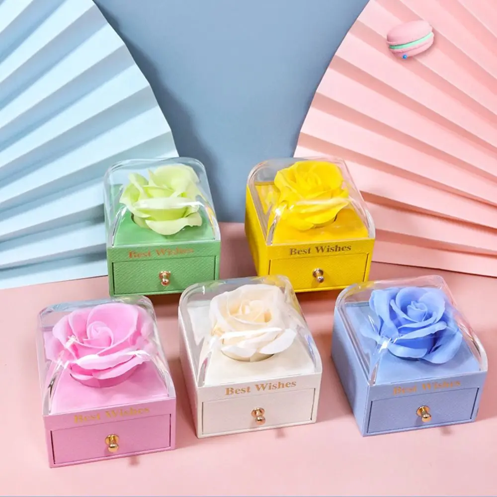 Paper Rose Jewelry Box Macaron Color Series Artificial Rose Decor Floral Gift Box Flower Shaped Sponge Core Cosmetic Organizer