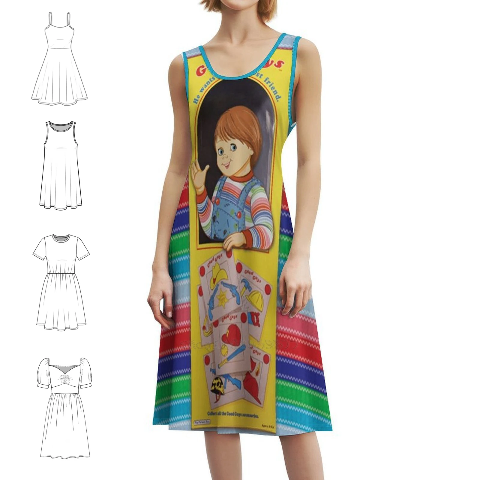 

Женское элегантное праздничное платье Good Guys-Chucky, платье трапециевидной формы с короткими/длинными/опциями без рукавов Chucky Good Guys Andy Wanna Play