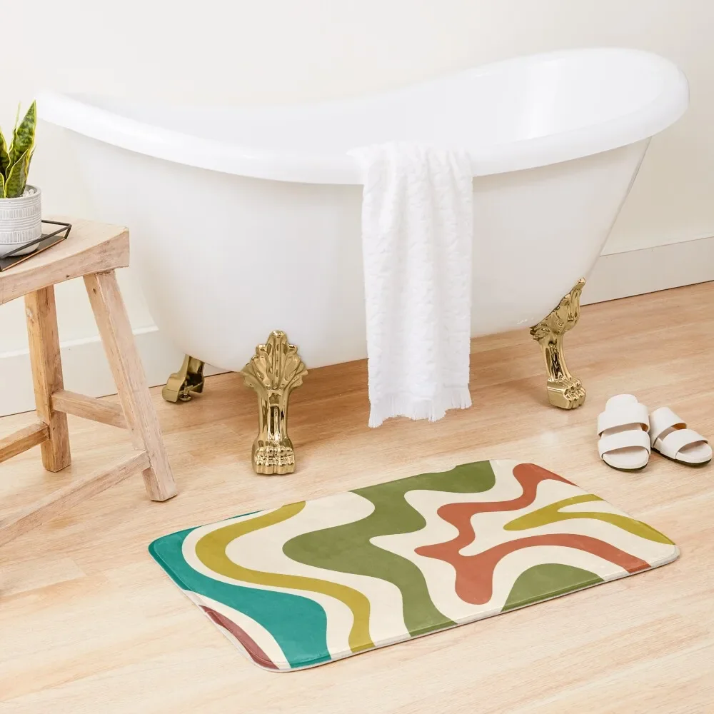 

Liquid Swirl Retro Abstract Pattern in Mid Mod Colours on Cream Bath Mat Bathroom Rug Bathroom Accessories Sets Luxury Mat