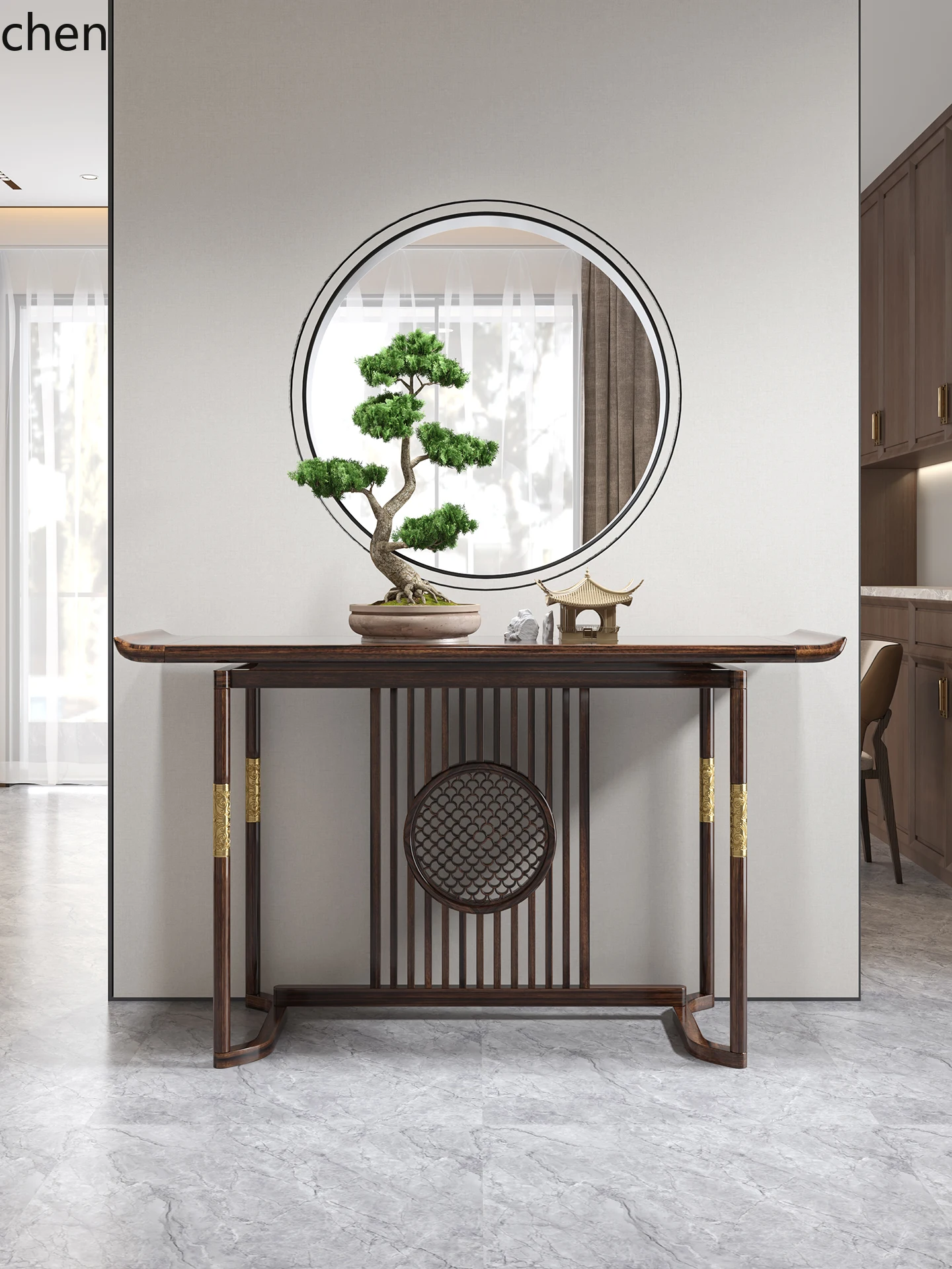 

ZML New Chinese Style Entrance Table Solid Wood Entrance Cabinet Living Room Entryway Offering Table Wall-Mounted Side Table