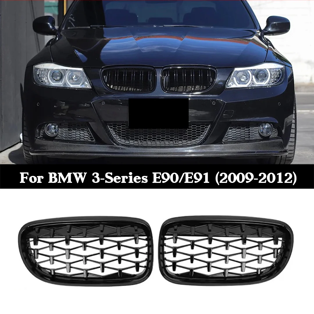 

Для BMW 3-Series E90 E91 2009-2012 Замена решеток для почек с глянцевым черным бриллиантом, полностью глянцевая черная гоночная решетка радиатора