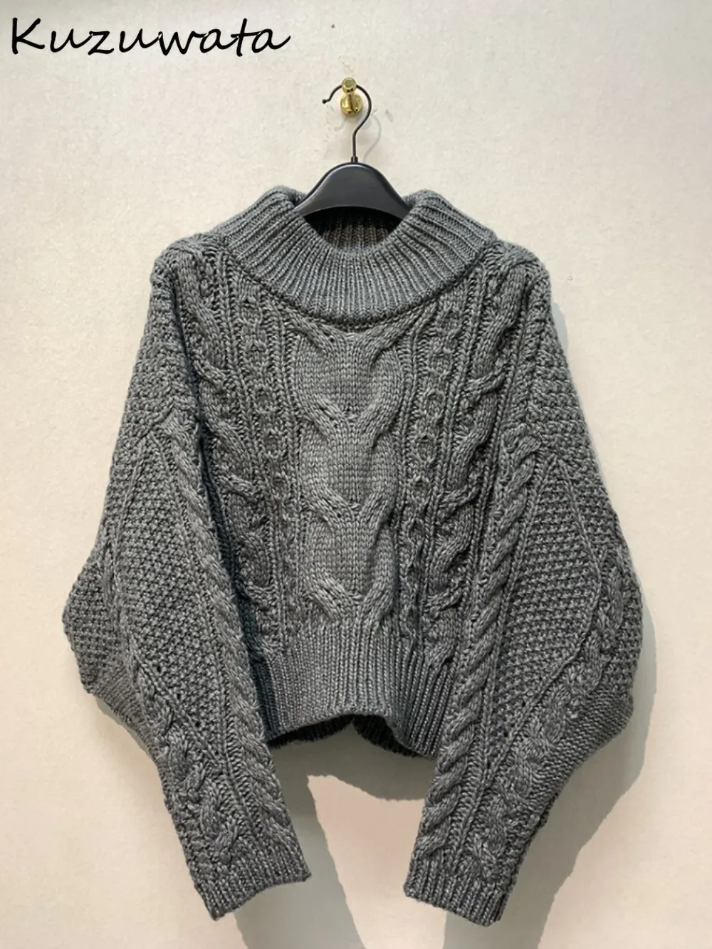 

Kuzuwata New Knit Half-high Collar Soft Sweaters Two Outfits Europe Trendy Twist Jumper Japan Advanced Moda Loose Hip Hop Mujer